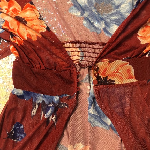 Derek Heart floral button up open vest sheer maxi cardigan medium - Picture 2 of 3